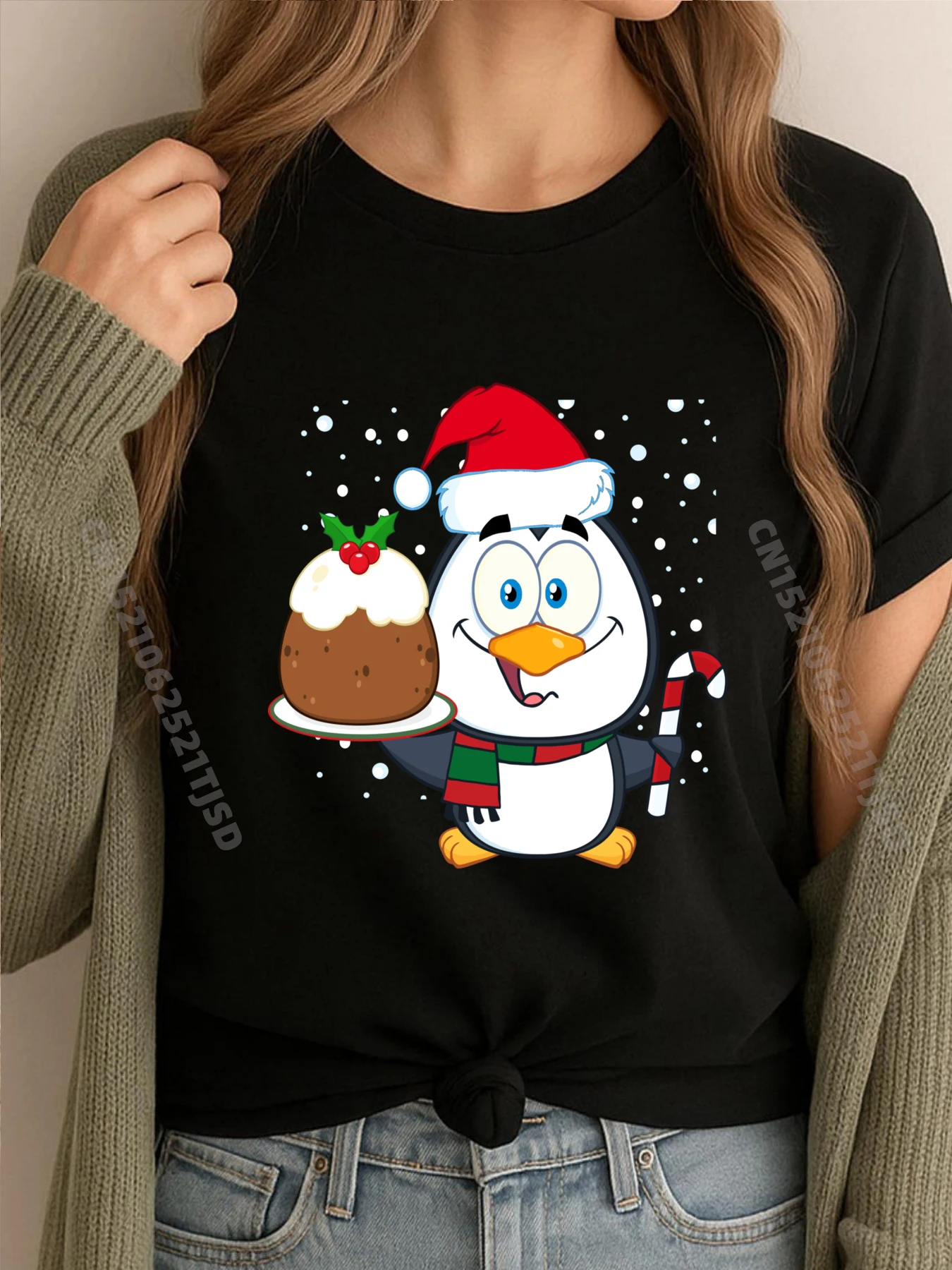 

Рождественские черные футболки с рисунком пингвина, потертые топы, дизайн футболки