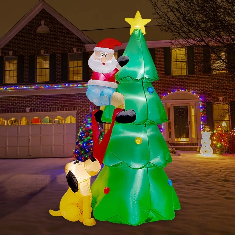 Cross-border Christmas inflatable air mold puppy pulling pants Santa climbing Christmas tree courtyard LED luminous ornament