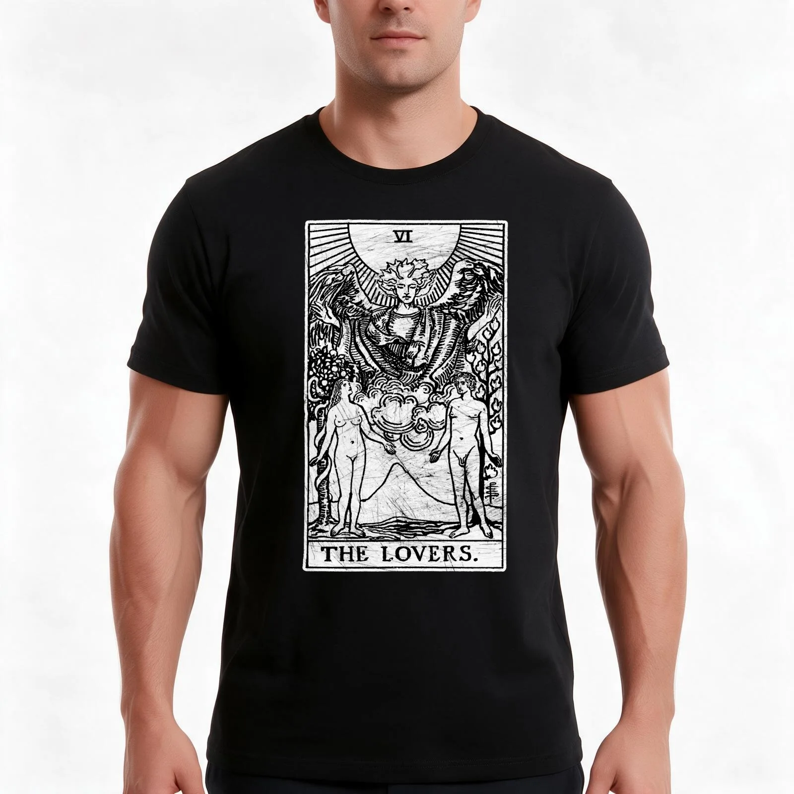 The Lovers Tarot Card - Major Arcana - fortune telling - occult T-Shirt, Summer Casual Cotton Tee, Oversized Streetwear Tops