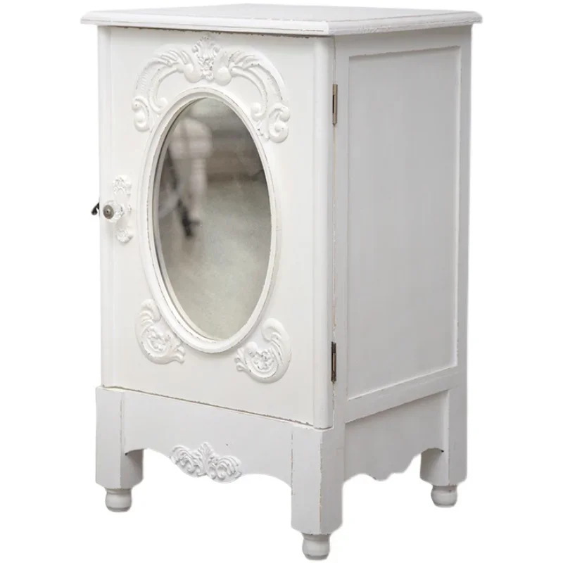 

Classical White Distressed Sofa Side Cabinet Bedside Table Storage Cabinet Single Door Storage Cabinet