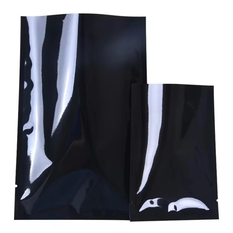 100 Uds. Bolsa superior abierta de papel de aluminio negro brillante DIY cacao Matcha en polvo especias merienda té Chocolate sal bolsas de regalo de sellado térmico