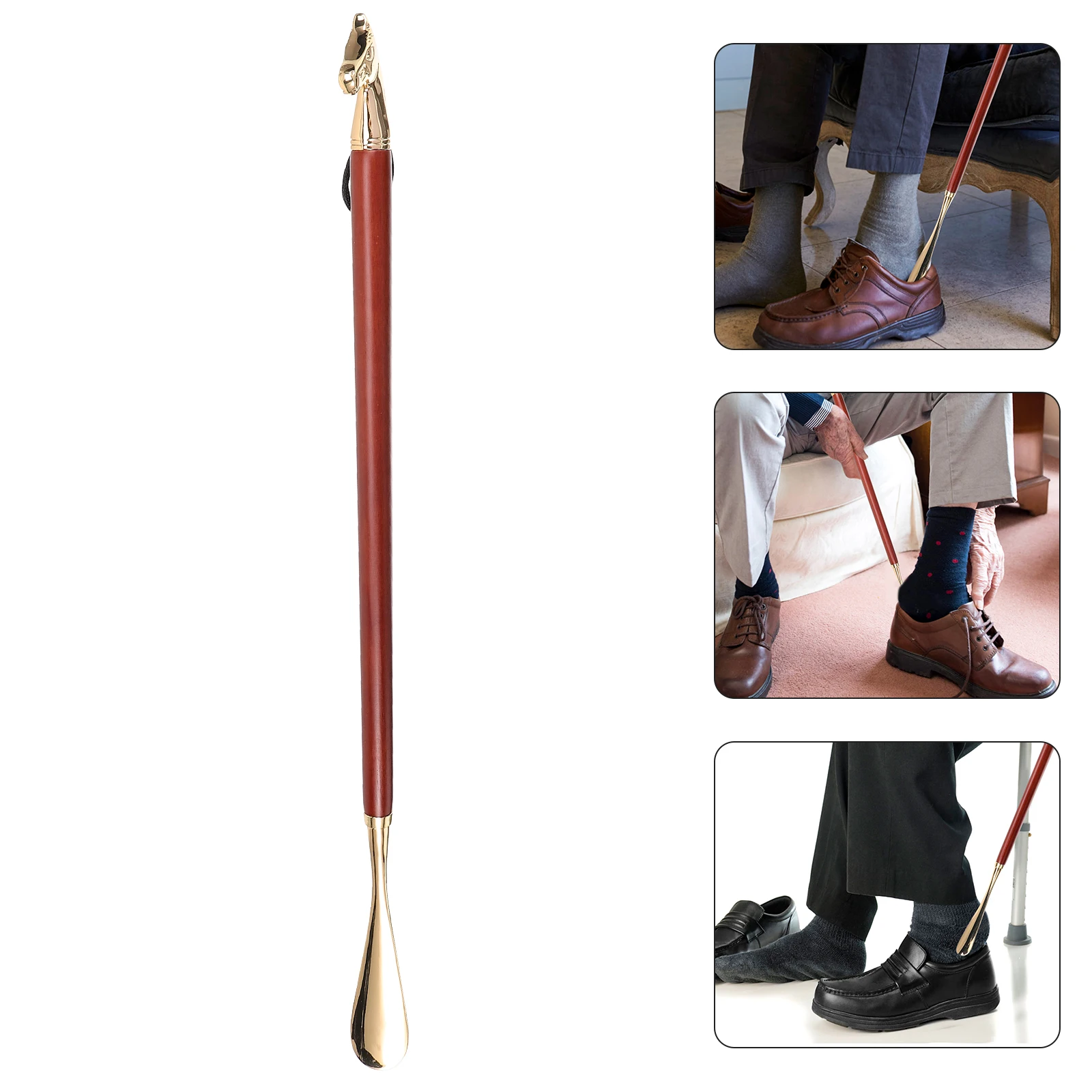 

Horse Head Shoe Horn Extra Long Solid Wood Handle Brown Portable Shoehorn for Home Travel Seniors Easy Wearing Durable Copper