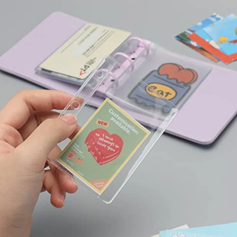 Mini Binder Pockets 12pcs PVC Binder Pouches Loose Leaf 3 Holes Top Open Cash Budget Envelopes Clear Binder Pouches for Protect
