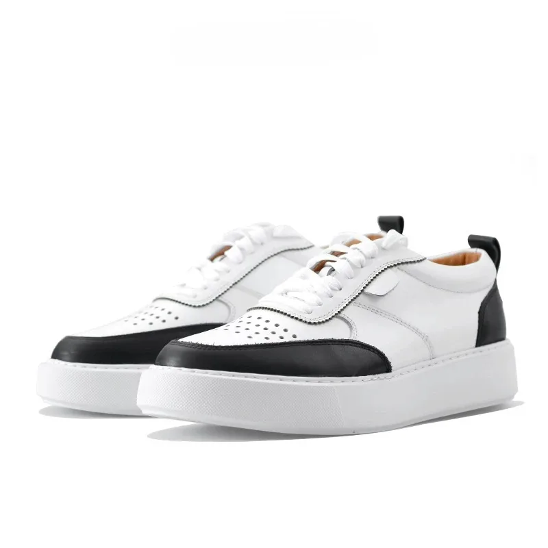 Fashion Men Sneakers Genuine Leather Thick-soled Lace-up Breathable Outdoor Casual Shoes Street Trend Sports Skate Shoes
