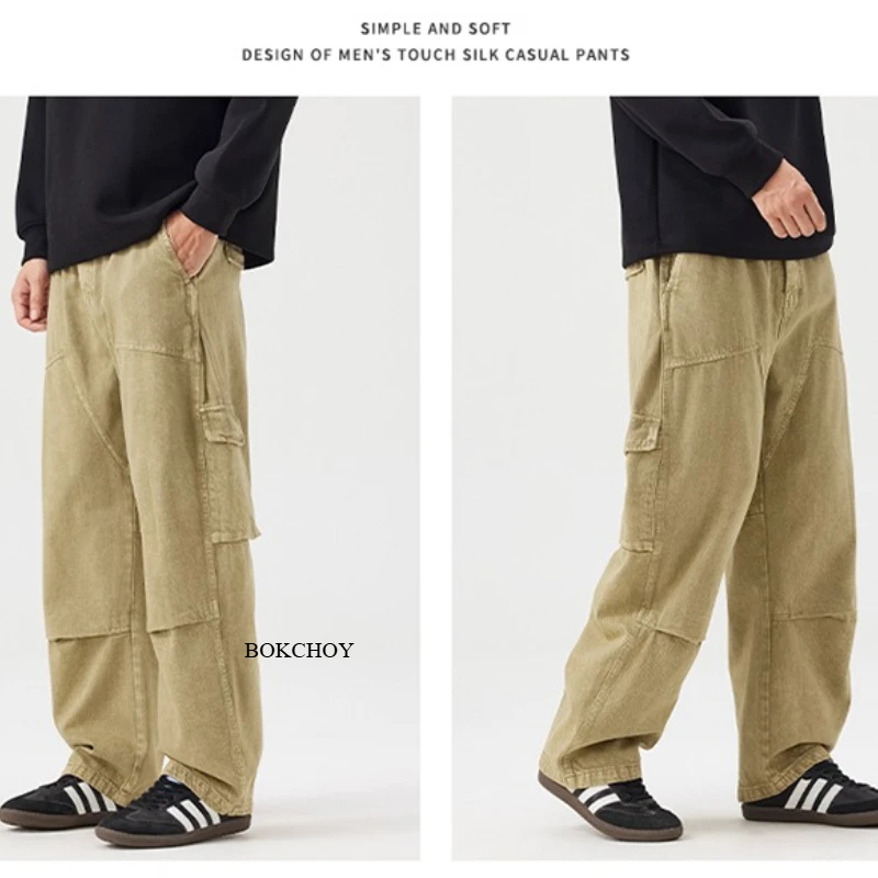 2026 Autumn New Straight Casual Cargo 100% Cotton Pants for Men Clothing Multi-pockets Outdoor Loose Trousers GF258316 view 2