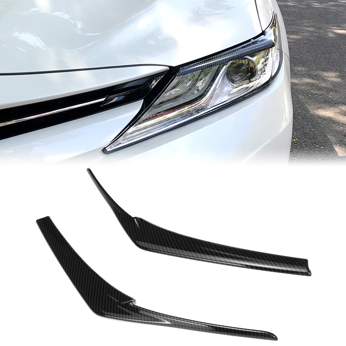 Headlight Eyebrows Eye Lid Headlamp Eyelids Cover For Toyota Camry LE XLE SE XSE 2018 2019 2020 2021 Black Carbon Fiber Look