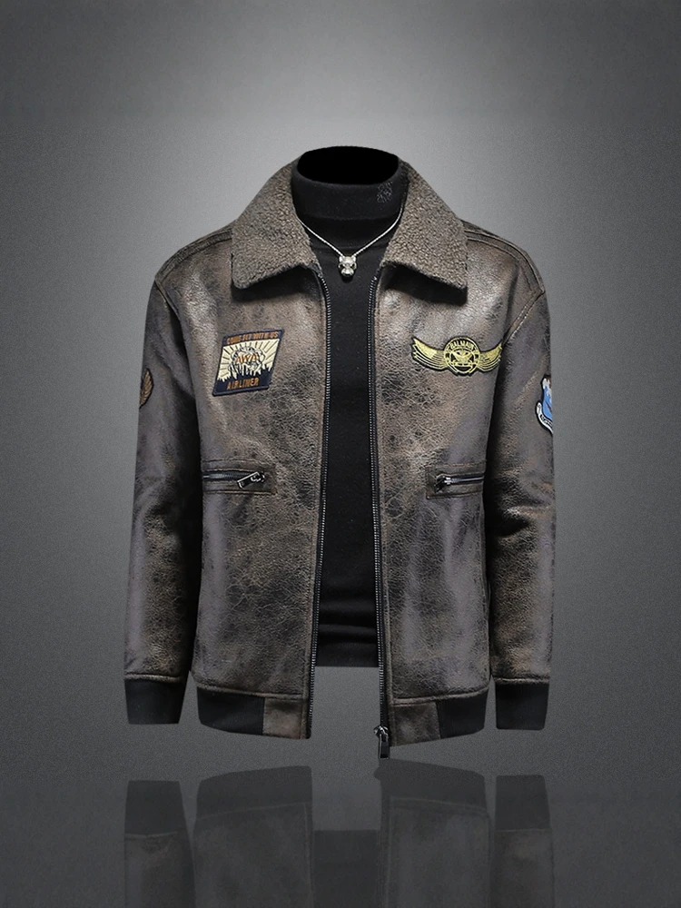 

Мужская зимняя модная замшевая кожаная куртка-бомбер с меховой подкладкой, воротником-стойкой, на молнии, утепленная, ветрозащитная