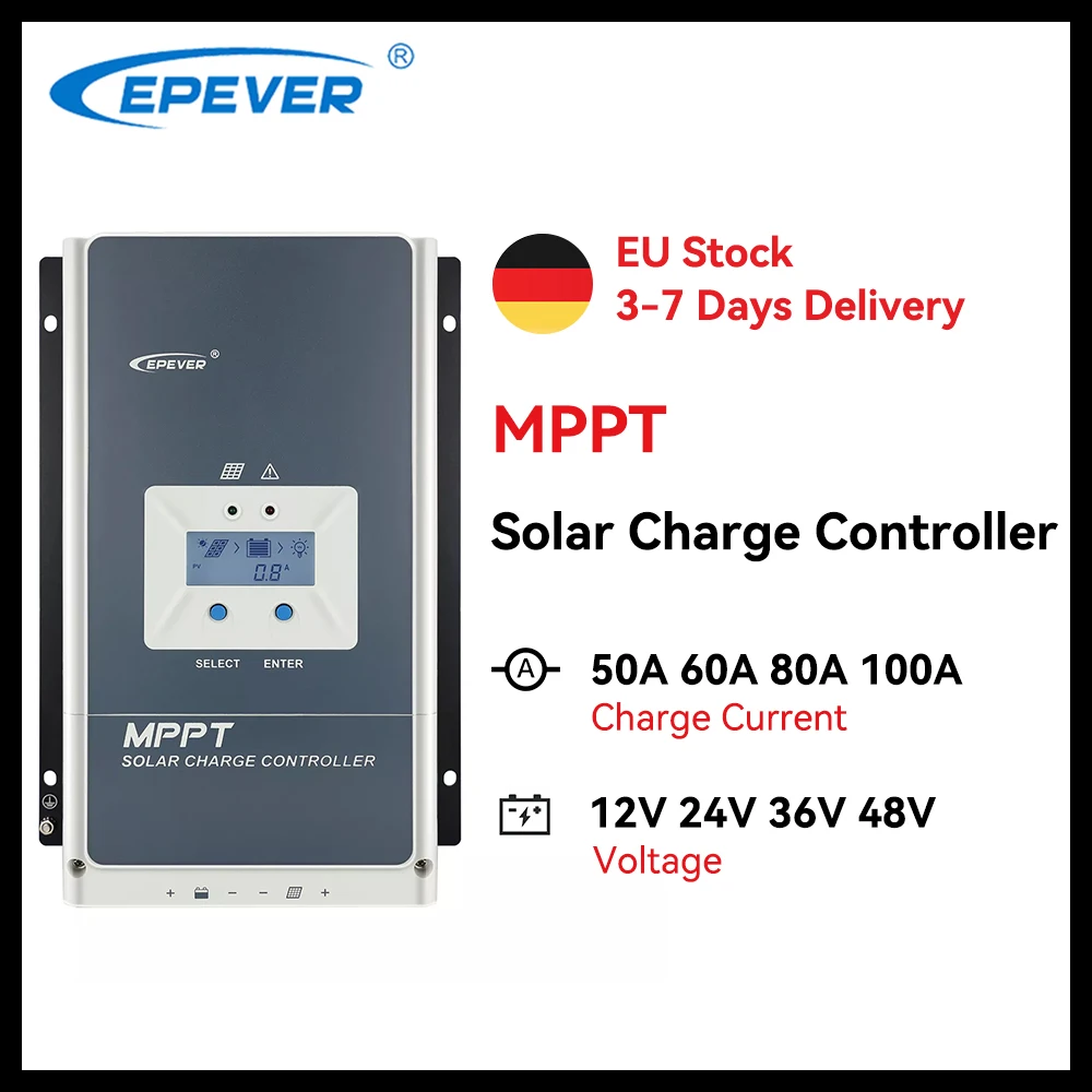 EPEVER 100A 80A 60A 50A MPPT Solar Charge Controller 12V 24V 36V 48V Auto Solar Panel Regulator LCD Display Max PV 150V 200V