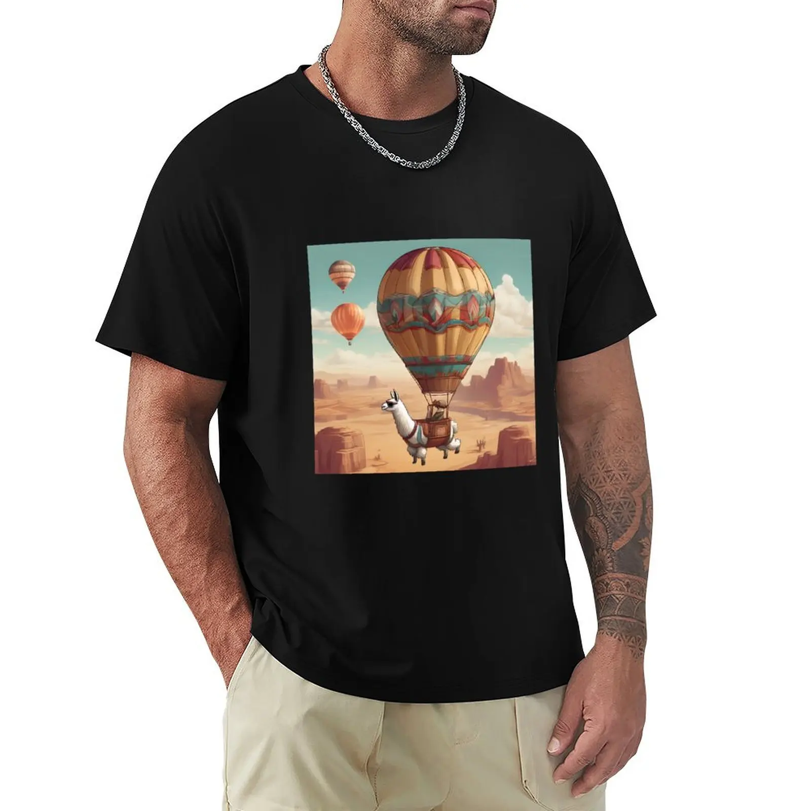 Air-balloon Llama T-Shirt Casual Loose Fit Short Sleeve T-Shirt