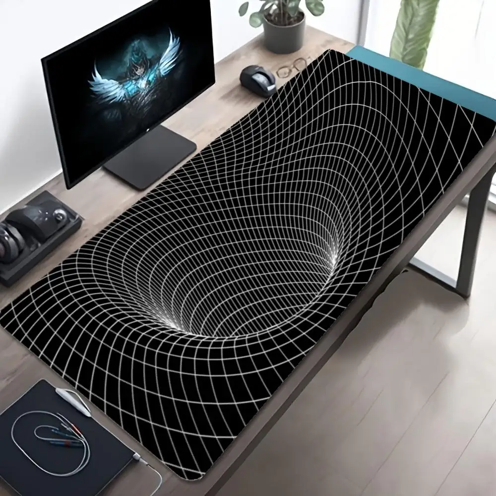 XXL 3D Vortex Wireframe Mouse Pad Geometric Tunnel Grid Abstract Art Deskmat Non-Slip Rubber Keyboard Mat Gaming Table Mousepad