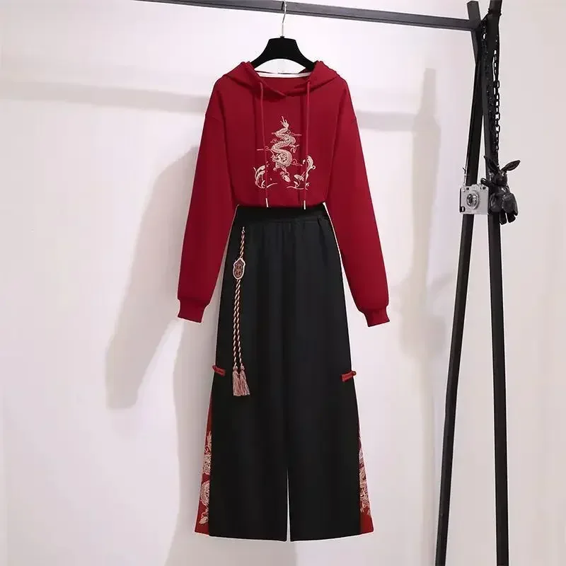 

Женский костюм Hanfu большого размера 5XL, Новинка лета 2021, женский костюм в китайском стиле, тонкие брюки с широкими штанинами и традиционный топ с вышивкой