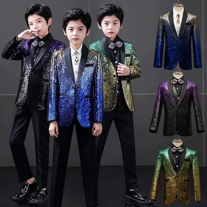 

Style Children's Suit Set, British Boy's Host Dress, Runway Performance Sequin Small Suit, Piano Performance Suit