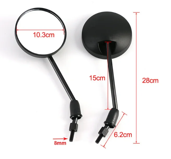 8mm Universal Motorcycle Round Side Mirrors, Adjustable HD ABS Retro Rearview Mirrors for Scooter E-Bike Cafe Racer