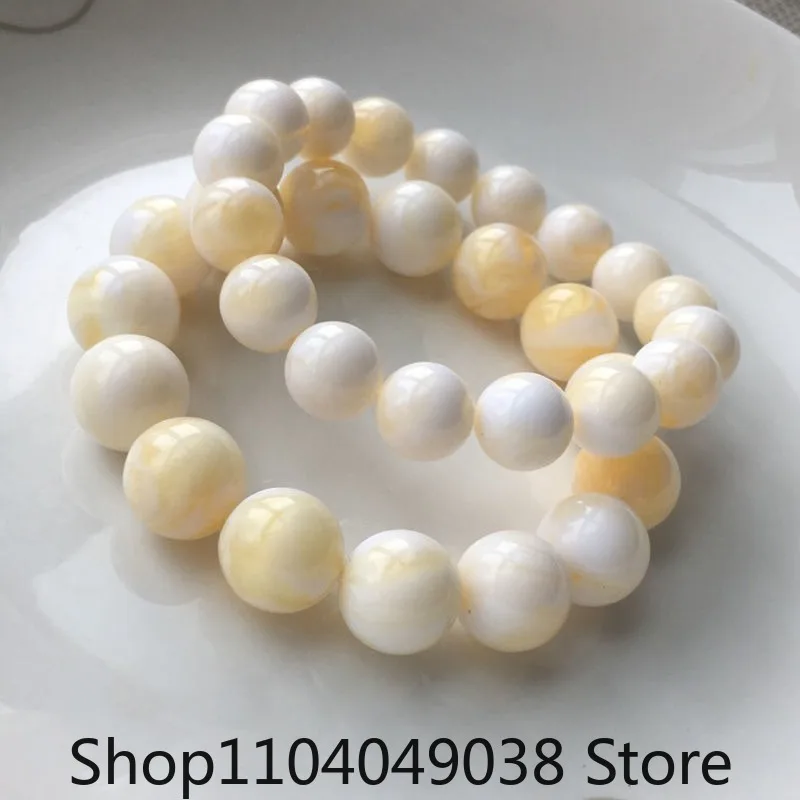 Smooth Conformal Round Beads Certified 10mm-20mm Natural Mexico Yellow Amber Beeswax Barrel Bead Bracelet AAA Loose Fine Jewelry