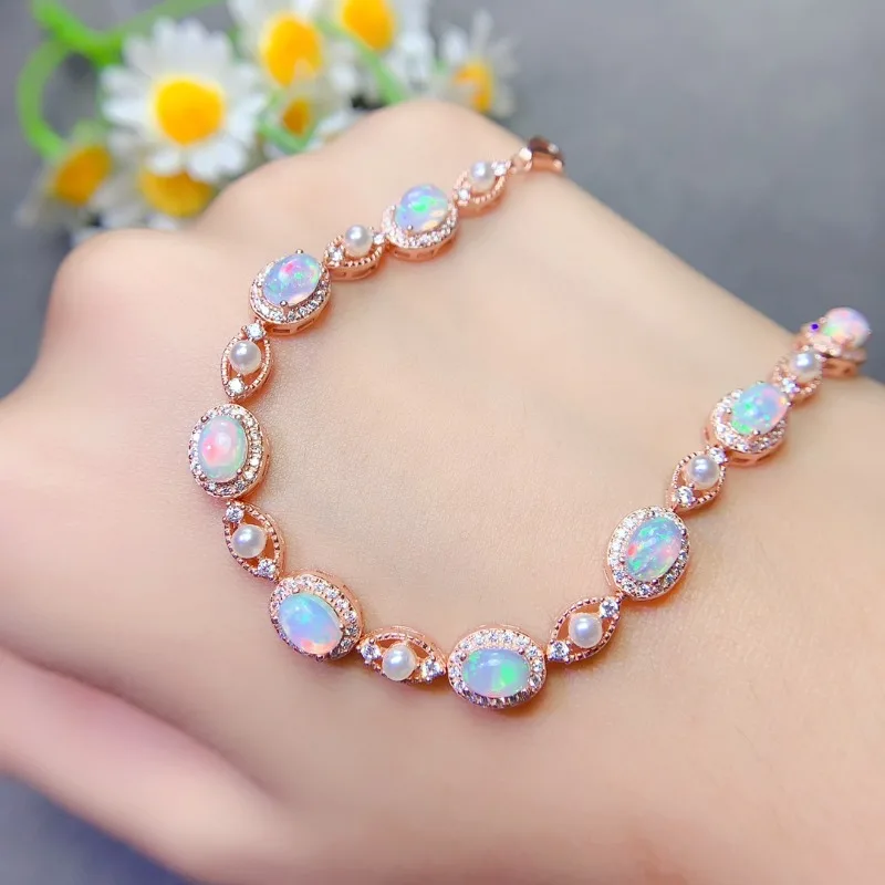 Natural Opal bracelet Female S925 Silver Retro Temperament Simple Light Luxury Clavicle bracelet To Send Girl Friends