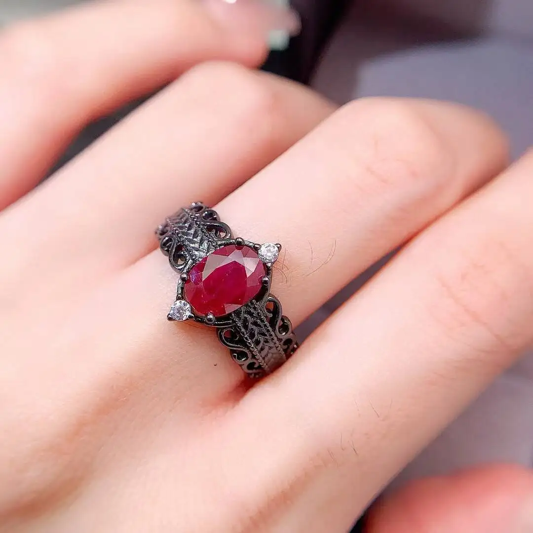 KJJEAXCMY New style Jewelry Natural Women's Ruby Ring 925 silver inlay Colorful and splendid Crystal pure fire flash explosion