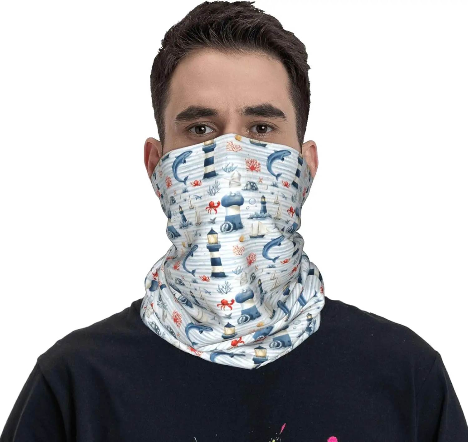 Kominiarki na szyję dla mężczyzn i kobiet z nadrukiem delfinów i latarni morskich, bandany, balaclava, półmaska na twarz, osłona na szyję, szalik.