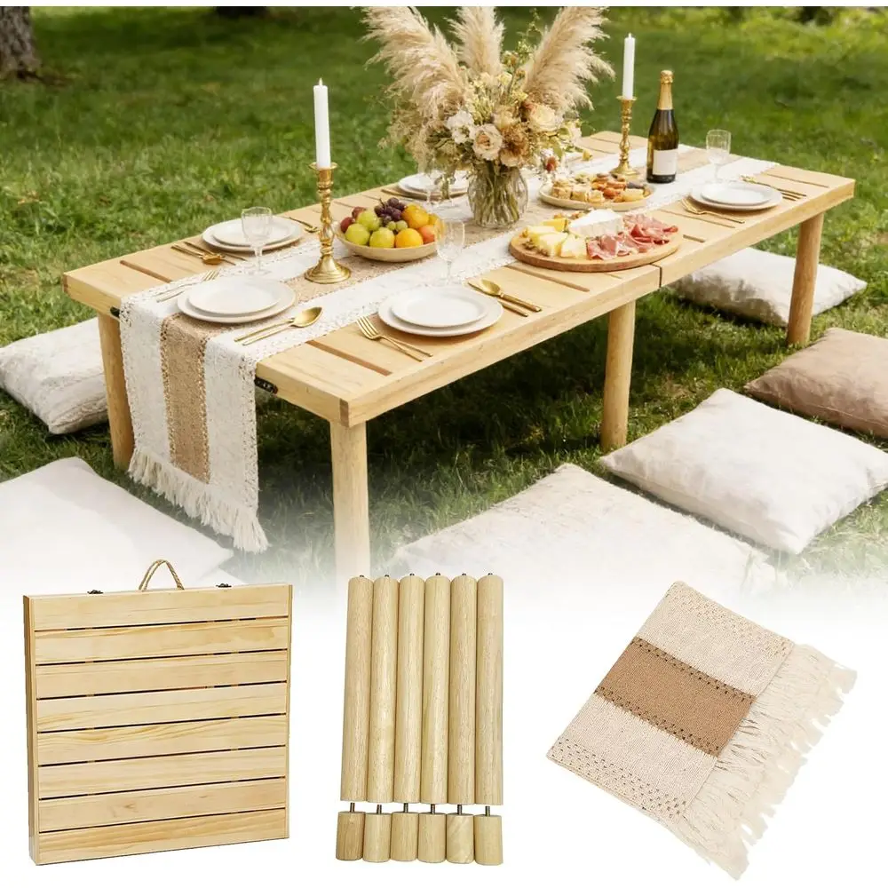 

Portable Wooden Picnic Table, 48x24, 3 Adjustable Heights, Suitable for Outdoors, Beach, and Family Gatherings, Seats 2-4