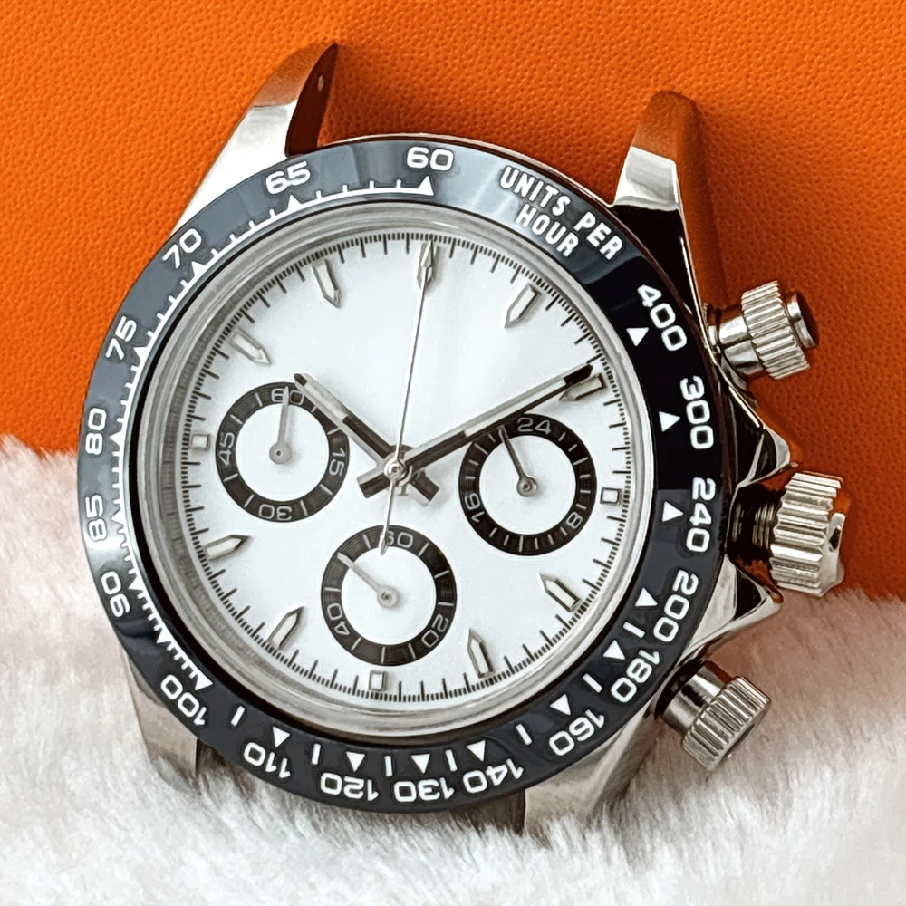39mm VK63 Panda dial sapphire wristwatch, equipped with VK63 movement, men's chronograph watch,water-resistant design wristwatch