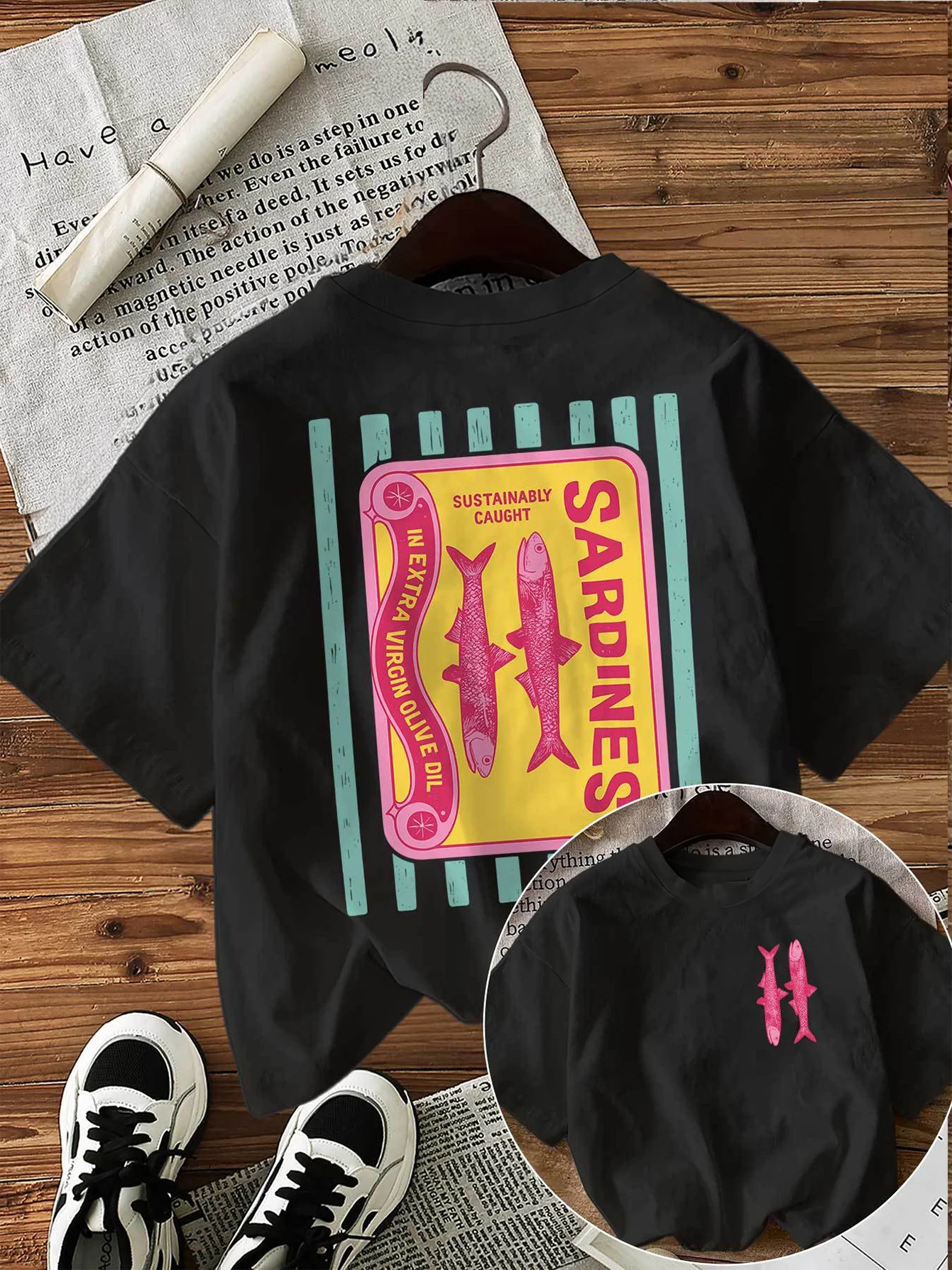 เสื้อยืดลายกราฟิกปลาซาร์ดีน สไ - Men'S Fashion Aesthetics บทวิจารณ์และราคา