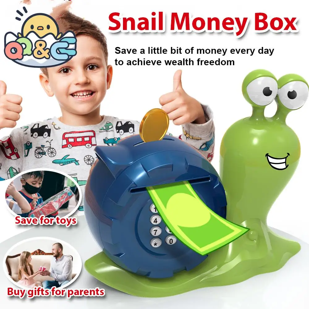 Piggy Bank Reusable Money Box Cute Snail Piggy Bank Toys Christmas Gifts for Kids Password Input for Helps The Habit of Saving