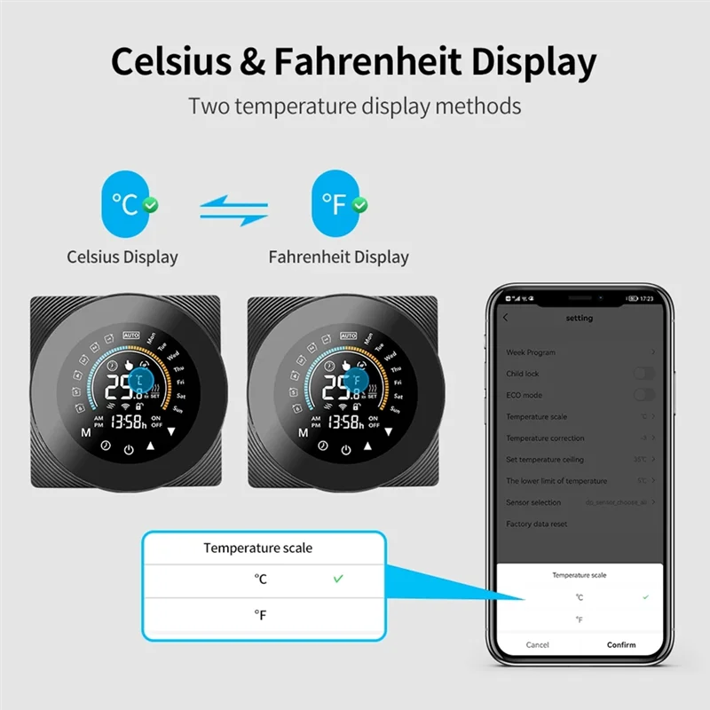 

ABKN-Tuya Wi-Fi термостат ЖК-цифровой сенсорный контроль температуры для Alexa Black, газовый котел (Wi-Fi) простая установка