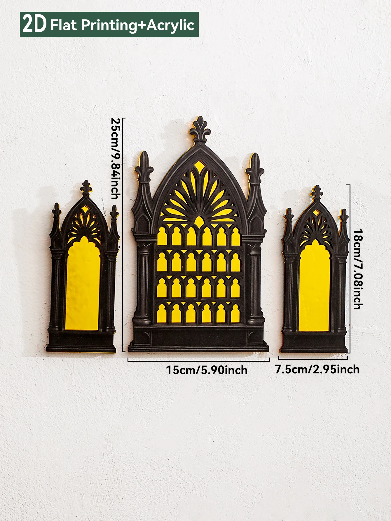 3Pcs Black Gothic Cathedral Wall Mirror, Ornate Window-Shaped Acrylic Mirror,Wall Art for Witchy & Dark Academia Room Decor Gift view 6