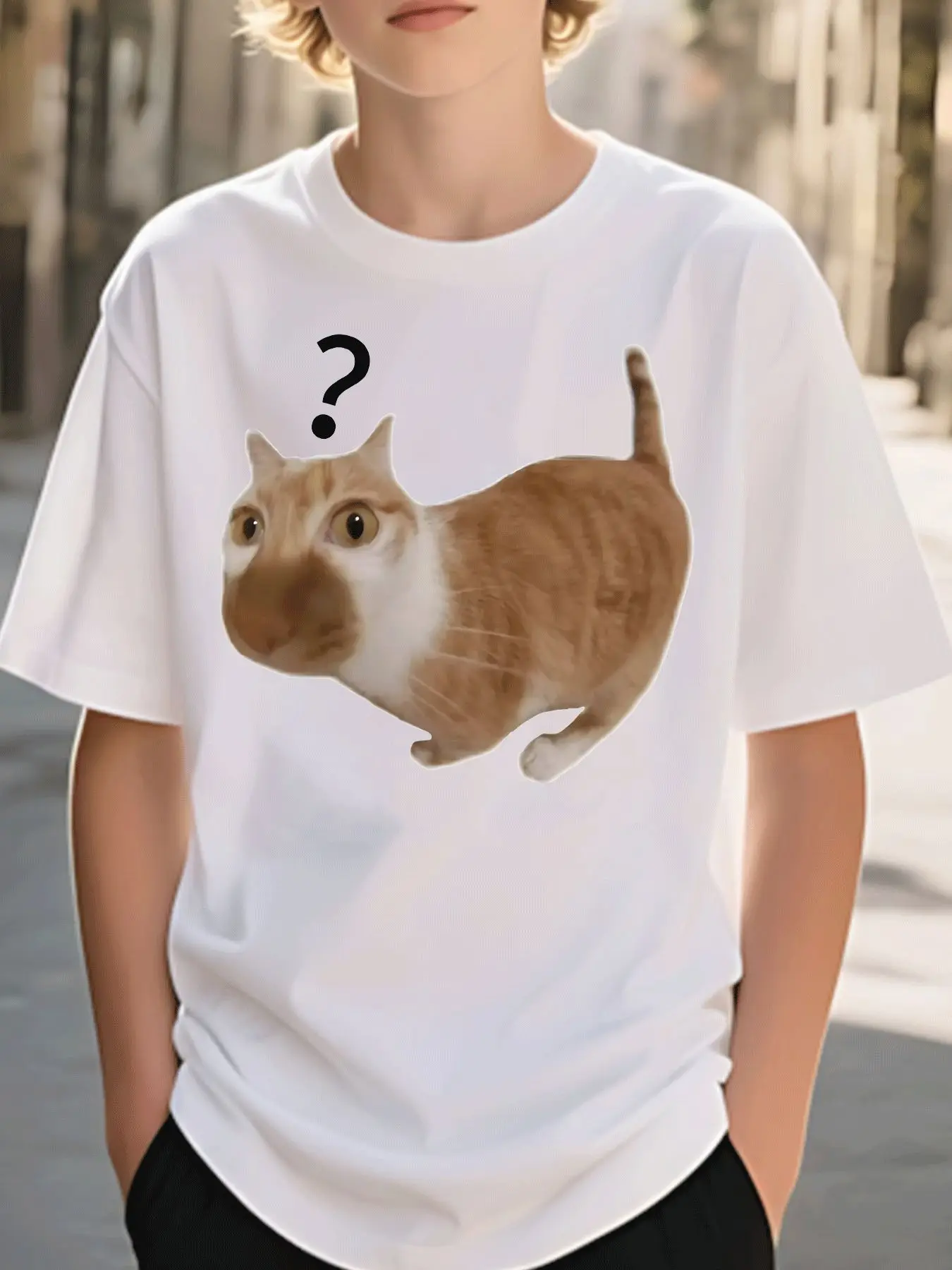 Question Mark Ginger Cat Meme Family Matching Cotton T Shirts Short Sleeve Summer Tees For Mom Dad Boys Girls Daily Tops