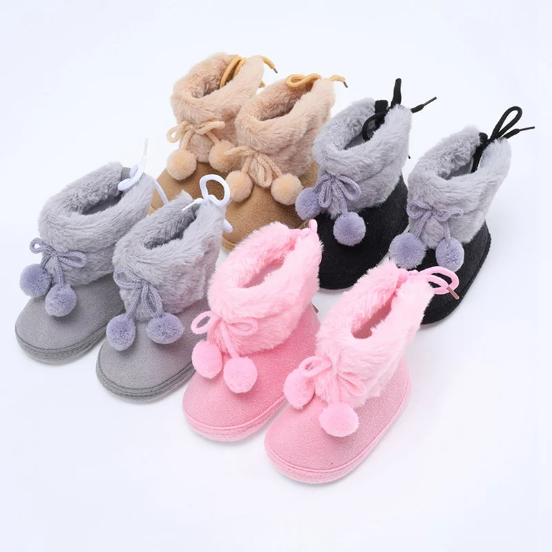 Winter Baby Boots Pompom Plus Velvet Snow Booties Baby Shoes Warm baby Girl Shoes Soft Sole Indoor Walking Shoe