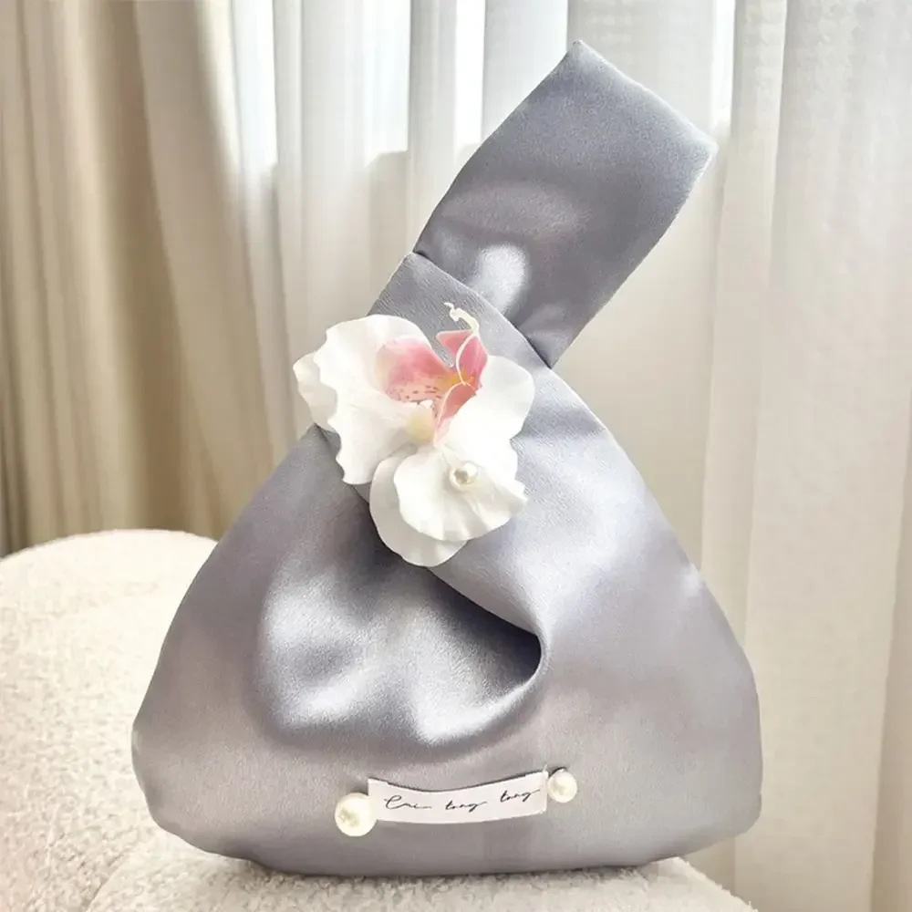 

Chinese Style Wrist Bags Multicolor Large Capacity Mini Knot Bag with Flower Pearl Washable Storage Pouch