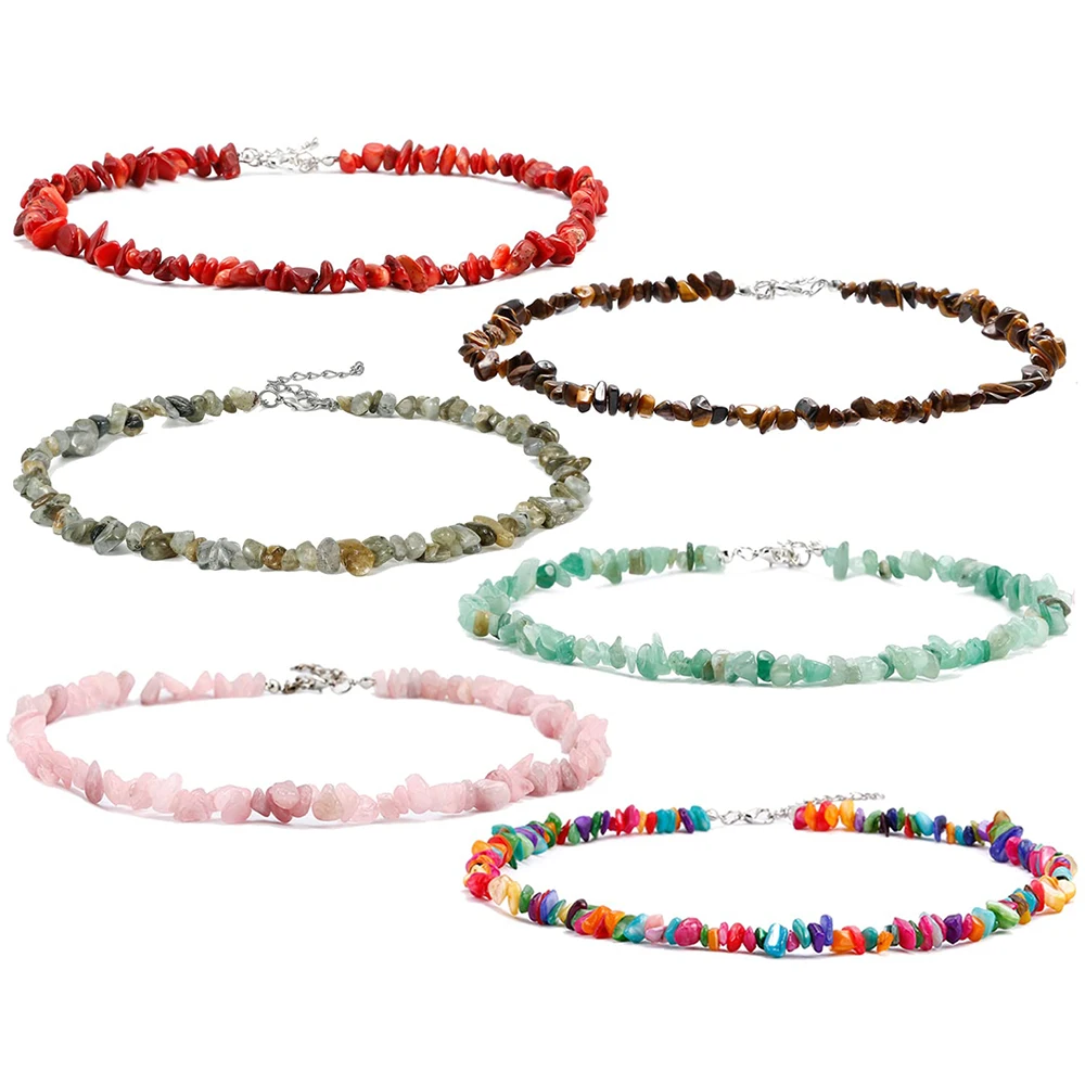 

Healing Bohemian Natural Gravel Stone Beads Semi-precious Gem Necklace Women's Fashion Necklaces Jewelry Collares Female Gift