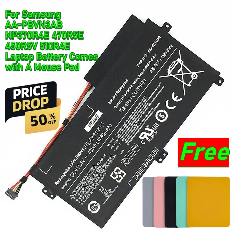 

Для Samsung AA-PBVN3AB NP370R4E 470R5E 450R5V 510R4E аккумулятор для ноутбука с ковриком для мыши