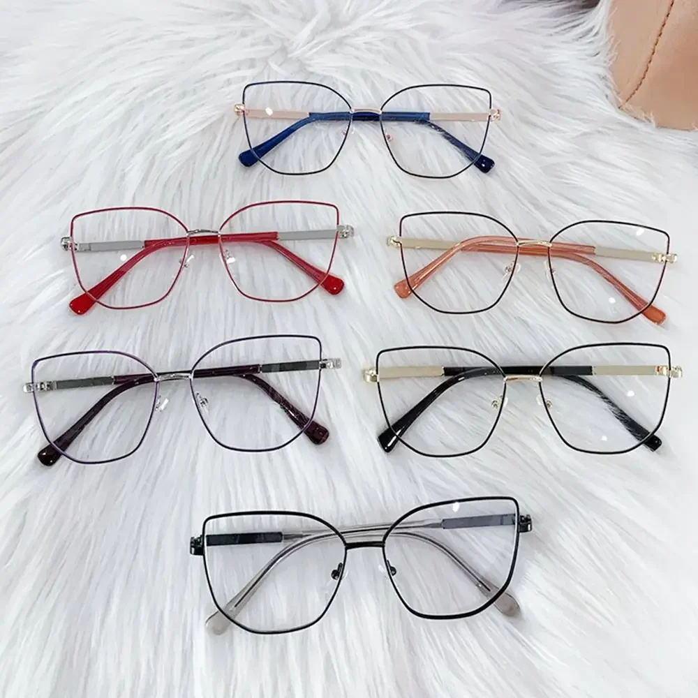 Óculos anti-luz azul olho de gato da moda, armação quadrada de metal, óculos para jogos de computador, óculos de leitura, óculos ópticos, mulheres me