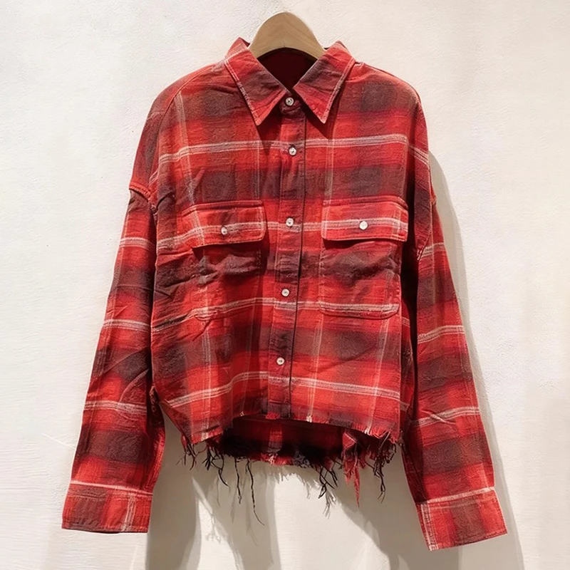 

Женская рубашка 2025, новинка зимы, однобортный свободный топ с длинными рукавами, потертый топ с кисточками и лацканами, женская блузка, хлопковое тонкое пальто