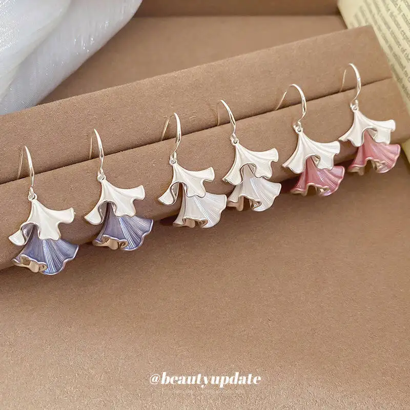 Elegant Dopamine Oil Drop Wrinkled Leaf Earrings Sweet Elegant Fresh Delicate Niche High End Earrings Women
