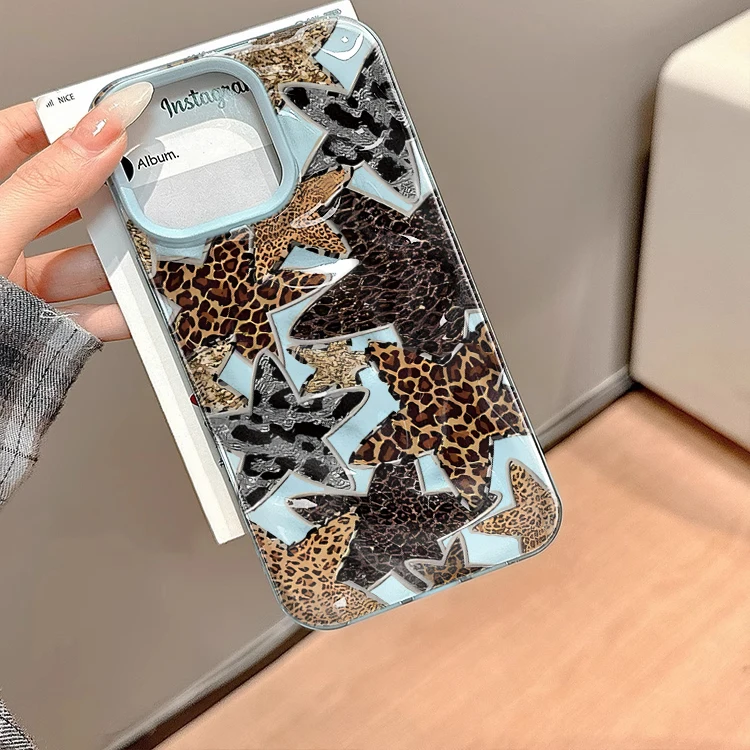 

Luxury Starry Leopard Print Texture Case For iPhone 15 Pro Max Cases iPhone 17 11 12 13 ProMax 14 16 Plus Shockproof INS Fundas