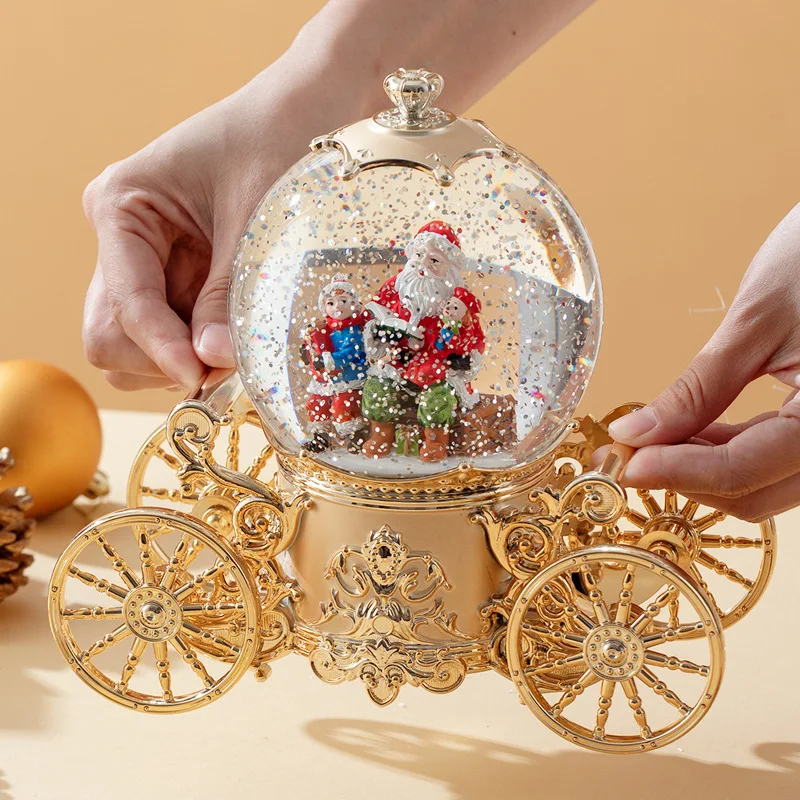 S03-Christmas Carriage Rotating Crystal Ball Music Box Christmas Decoration Light-Emitting Christmas Tree Decoration Atmosphere