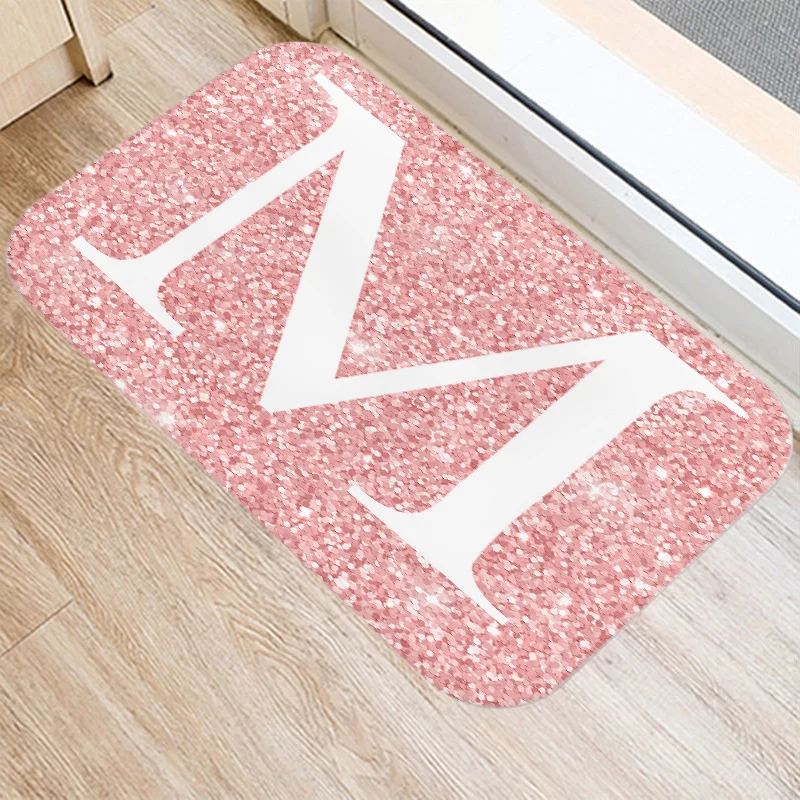 Pink Spot Letter Pattern Bath Kitchen Entrance Door Mat Coral Velvet Carpet Doormat Indoor Floor Mats Anti-Slip Rug Home Decor