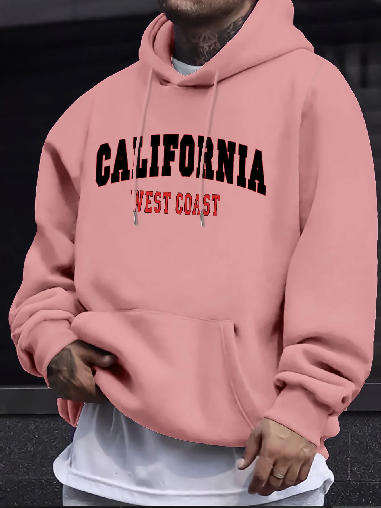 Autumn Winter Fashion Trend Street Letters Print Men Hooded Sweatshirt Daily Outdoor Sports Loose All Build Fitness Leisure Warm
