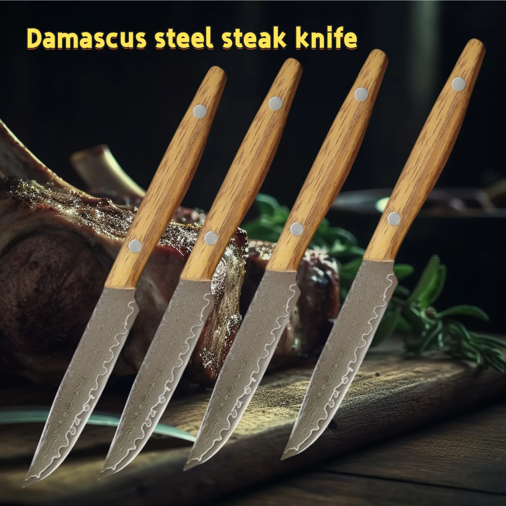 4 Inch Steak Knife With Cover Damascus Steel Blade Sharp Peeling BBQ Cleaver Utility Kitchen Knife Wood Handle Cooking Tools