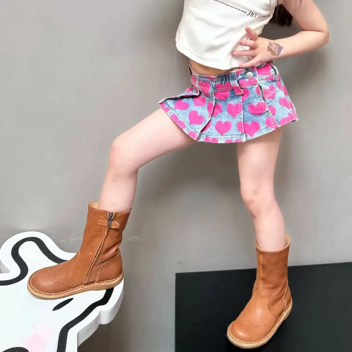 

girls jeans skirt summer love full print denim skirts kids clothes pleated skort wrapped vintage toddler button 2 to 10 years