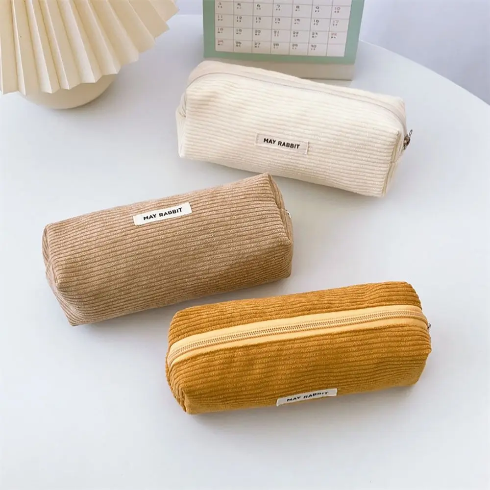 

Durable Corduroy Stationery Storage Bag Multi-function Large-capacity Pen Bag Portable Pencil Case