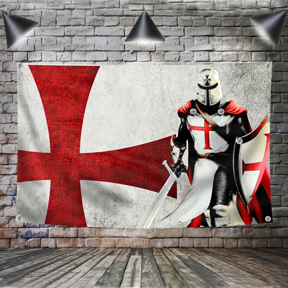 Knight Templar Cross Retro Flag Banner Polyester 3* 5FT Hang on the wall 4 grommets Custom Flag indoor decoration Red Cross