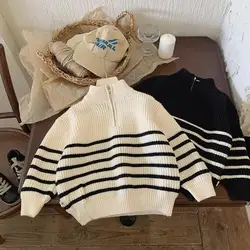 Boys' Autumn Sweater 2024 Spring New Korean Children's Loose Stripe Knitting Shirt Baby Casual Sweater