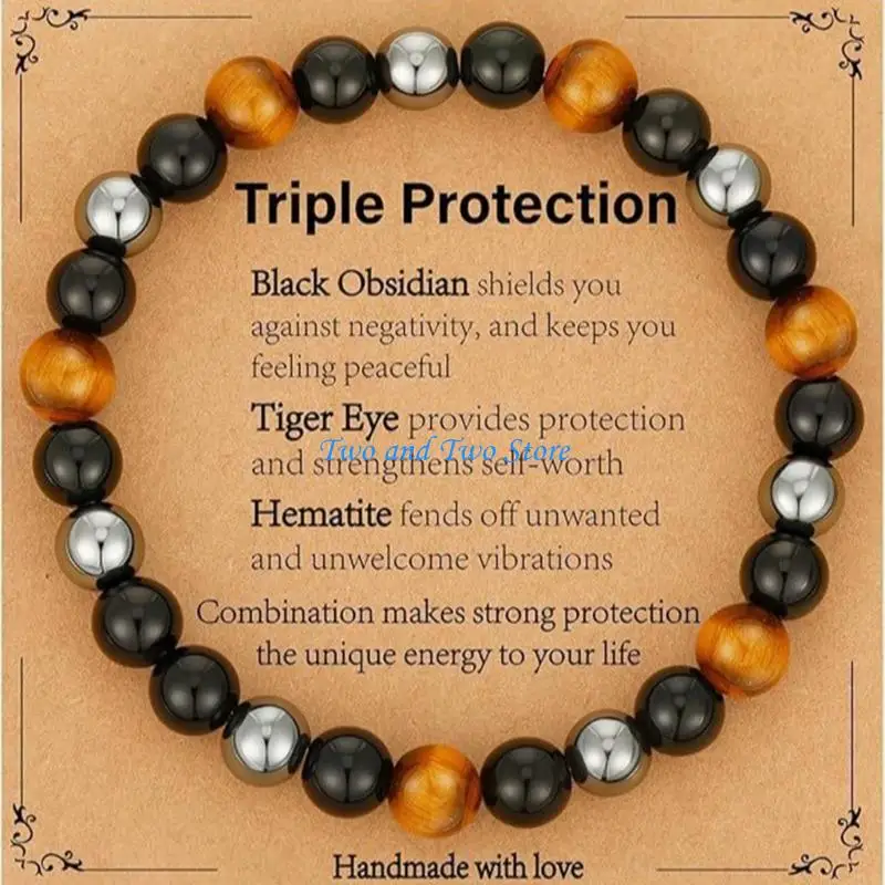 HX6F Obsidians Tigers Eye Stretch Bracelet Adjustable Natural Stone Bead Wristband For Positive Energy