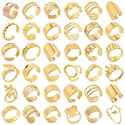 New Design Leaf Heart Flower Open Stainless Steel Rings For Women Men Accessories Jewelry Gift Anillos Acero Inoxidable De Mujer