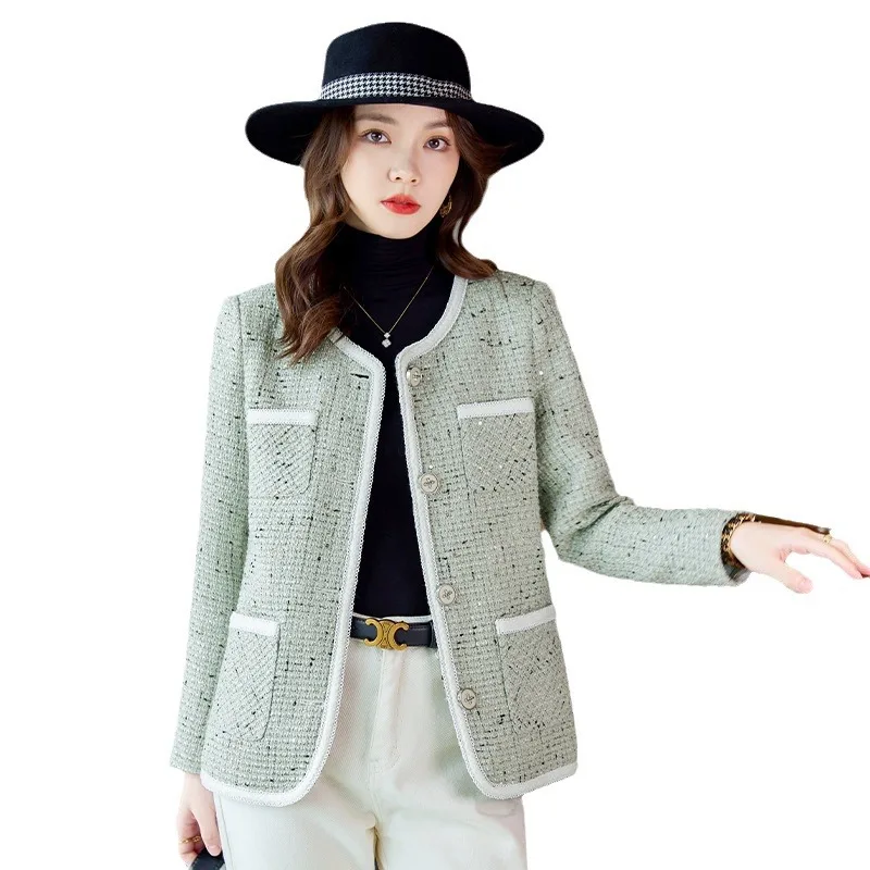 

High quality long wool blend blazer for women single breasted jacket new autumn winter 2025 elegant office clothes white green
