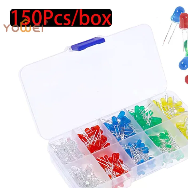 

Набор светодиодов 3 мм и 5 мм (150 шт./коробка): белые, желтые, красные, зеленые, синие. Ассорти для DIY проектов. Фотодиоды.