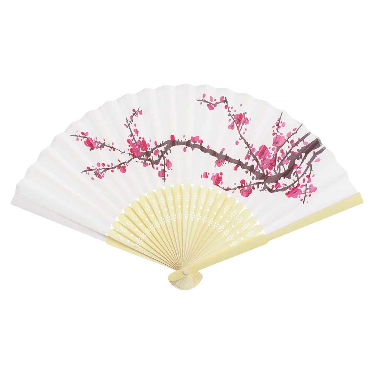 WINOMO Wooden Folding Hand Fan Classic Plum Blossom Pattern Collapsible Handheld Fan wooden folding fan