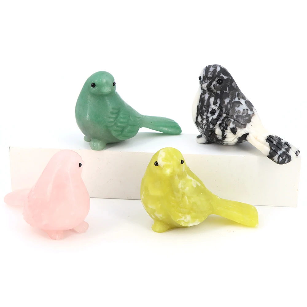 Cute Bird Statue Natural Stone Carving Healing Crystal Animal Figurine Ornament Gemstone Simulated Bird Garden Home Decoration